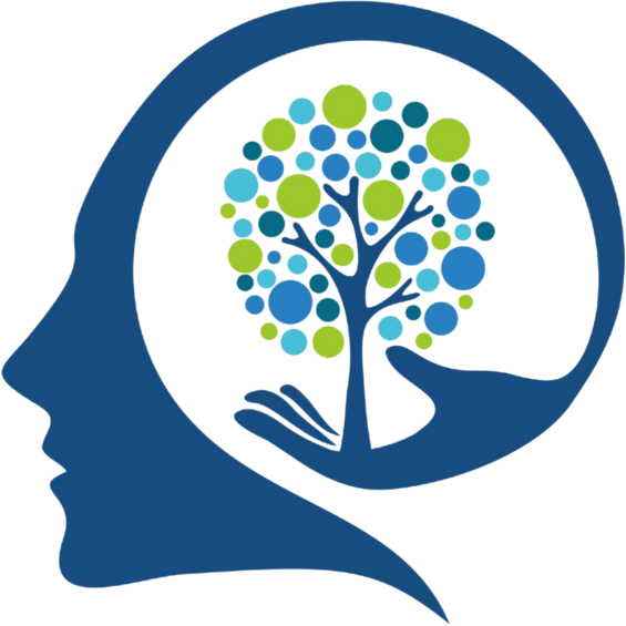 A blue and green logo of a person 's head with a tree in the middle.